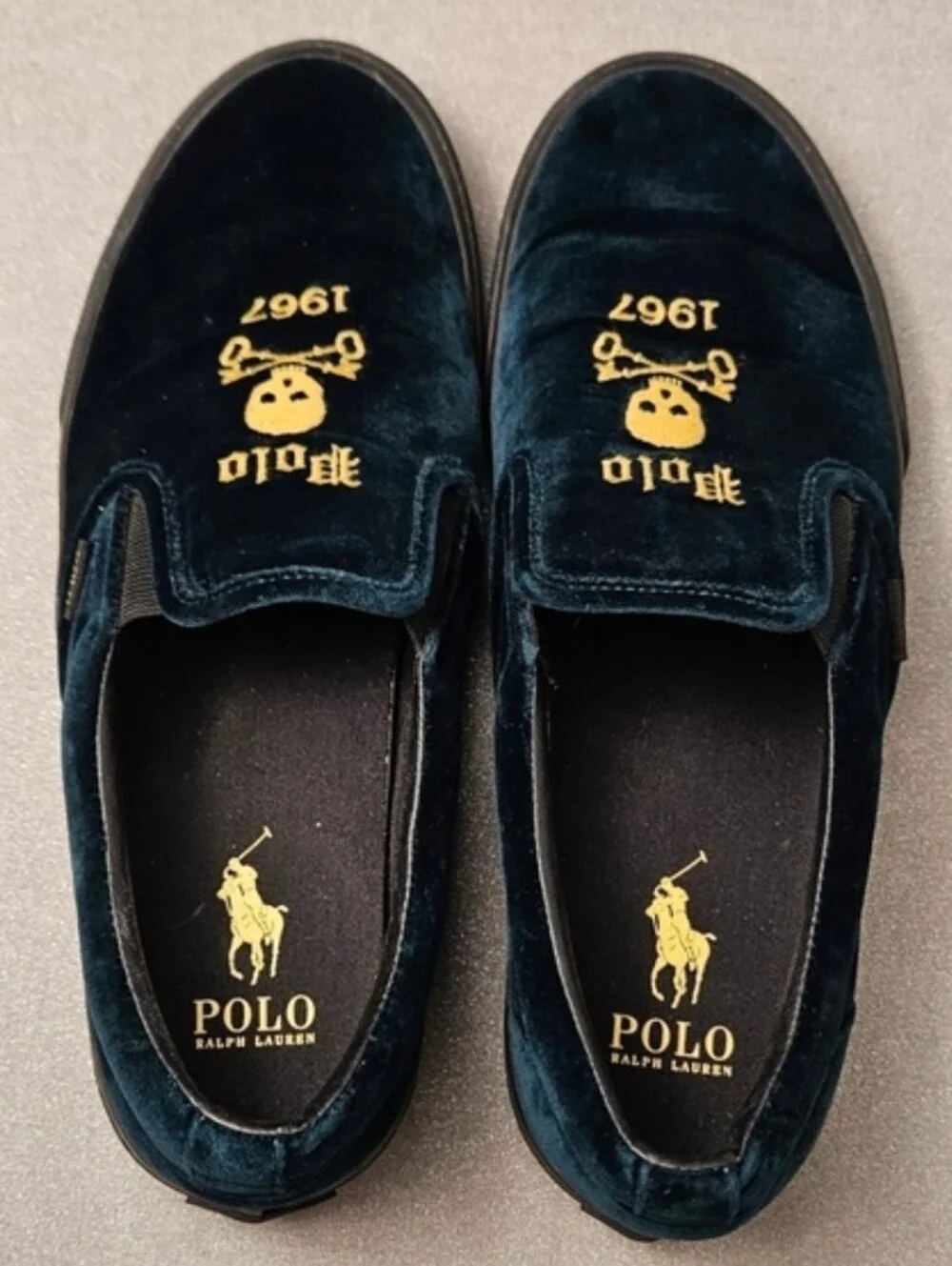 Polo Ralph Lauren Keaton Velvet Skull Slip On Sneakers Mens 10.5